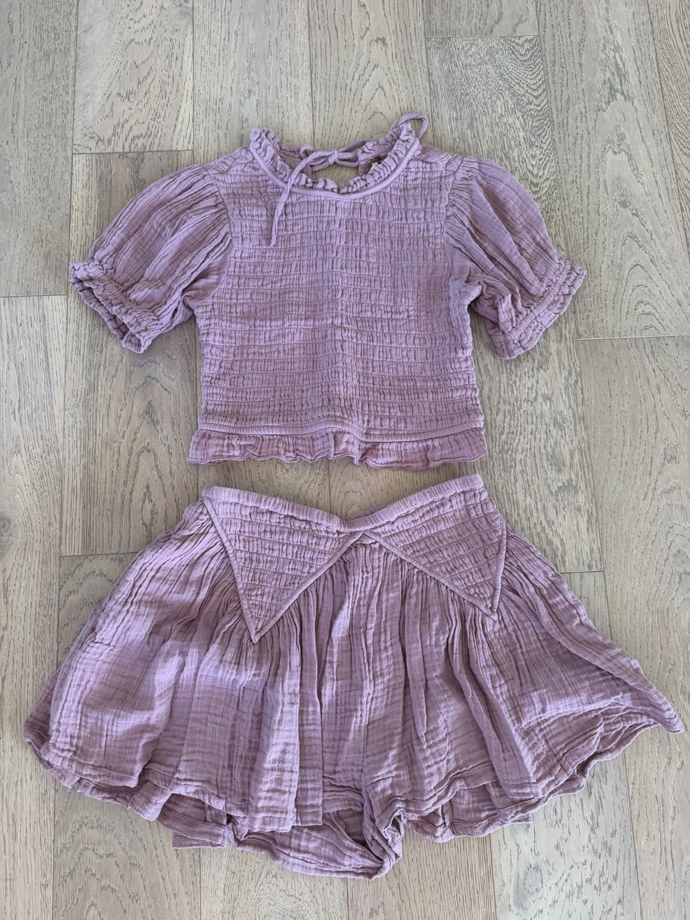 Free People Mauve Pink Smocked Puff Sleeve Top & Shorts Set Size S/P
